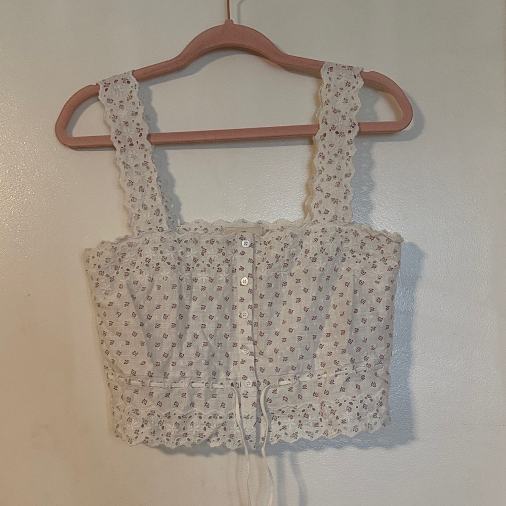 Sezane White Floral Crop Top